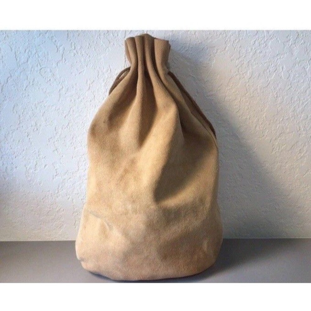 GUCCI VINTAGE BEIGE  SUEDE DRAWSTRING WINE BOTTLE  BAG
